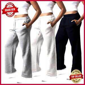 3 Pack Wide Leg Fleece Sweatpants, Yoga Workout Pants, Plus Size Available